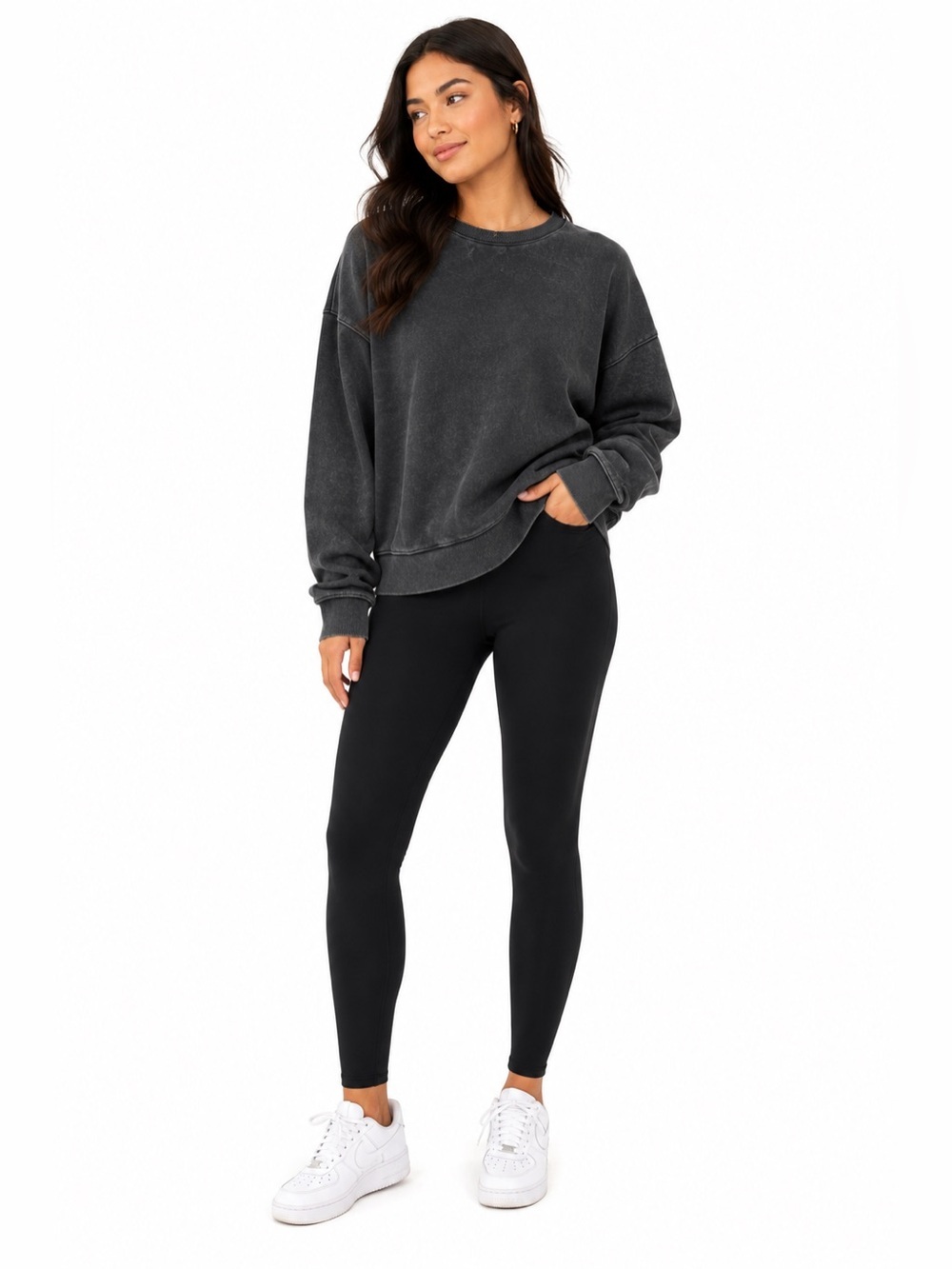 Zelos Black Washed Sweatshirt Crewneck Pullover Size M New Without Tag